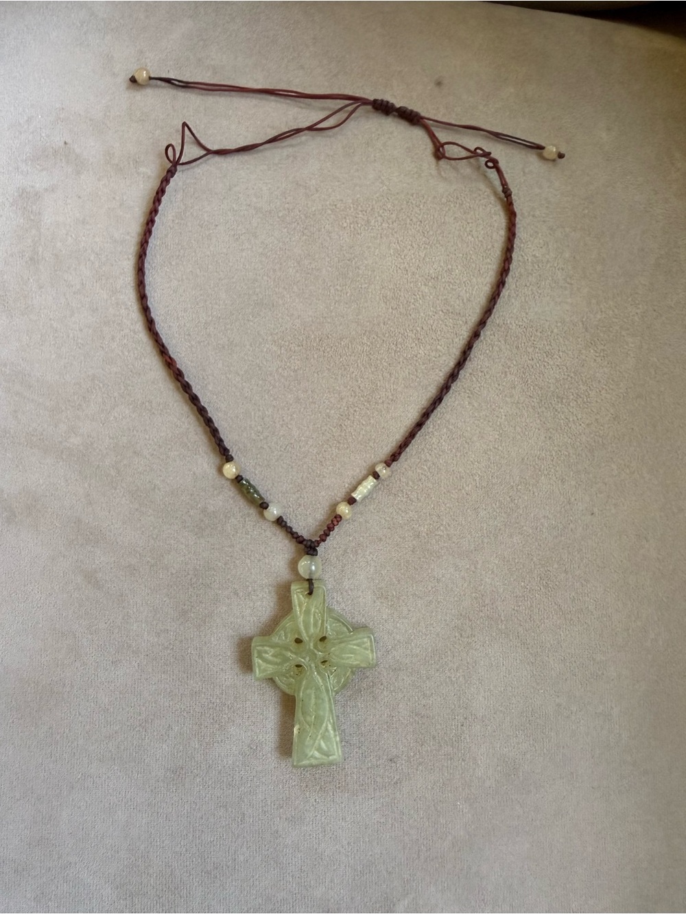 Vintage Handmade Green Jade Cross Pendant Necklace